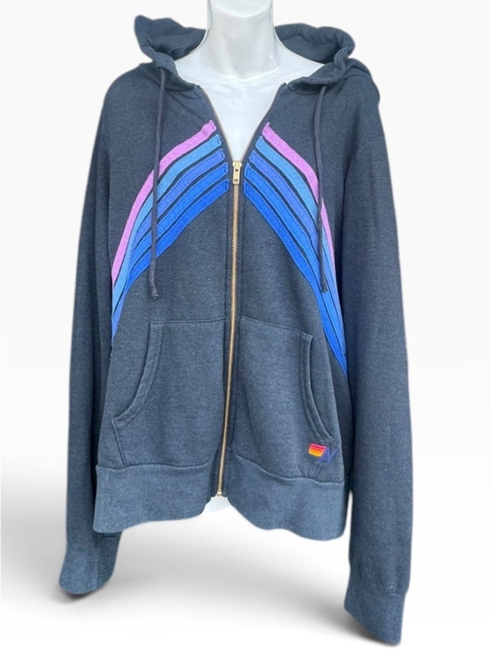 Aviator Nation Mountain Stitch Chevron Gray Zipper Hoodie 70’s 80’s USA Size L